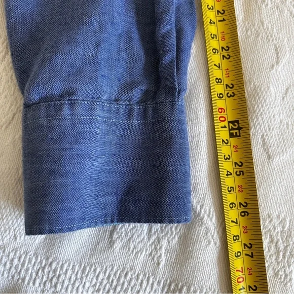 Bugatchi men’s Medium Uomo Ombre Blue Button up Shirt Long Sleeve Linen Blend - Picture 10 of 10